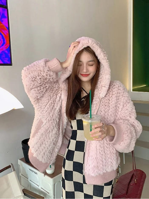 Winter Casual Hooded Rabbit Fur Jackets